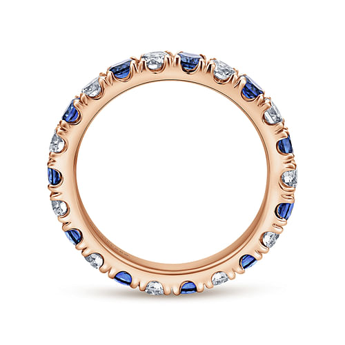 14K Rose Gold French Pavé Set Sapphire and Diamond Eternity Band