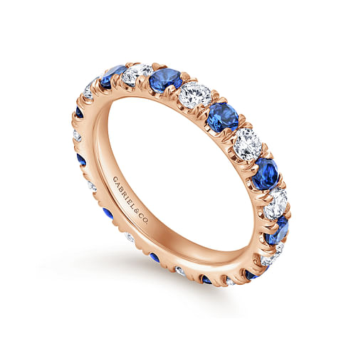 14K Rose Gold French Pavé Set Sapphire and Diamond Eternity Band