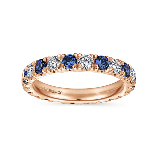 14K Rose Gold French Pavé Set Sapphire and Diamond Eternity Band