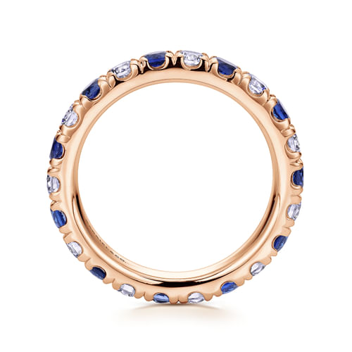 14K Rose Gold French Pavé Set Sapphire and Diamond Eternity Band