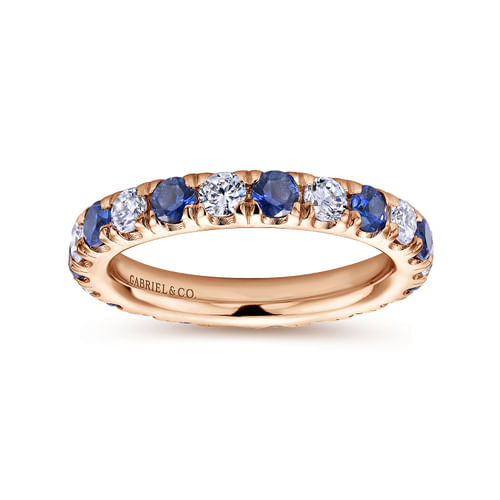 14K Rose Gold French Pavé Set Sapphire and Diamond Eternity Band