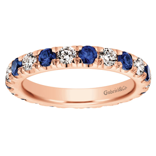 14K Rose Gold French Pavé Set Sapphire and Diamond Eternity Band