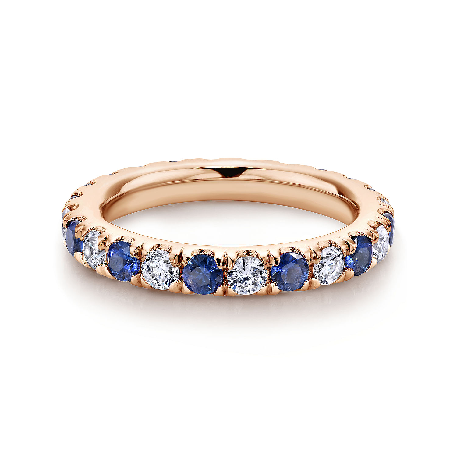 14K Rose Gold French Pavé Set Sapphire and Diamond Eternity Band