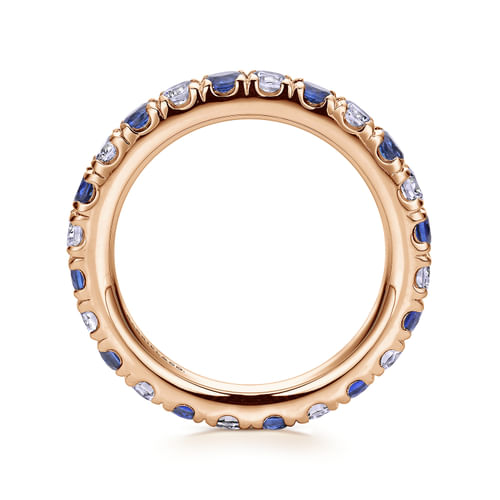 14K Rose Gold French Pavé Set Sapphire and Diamond Eternity Band