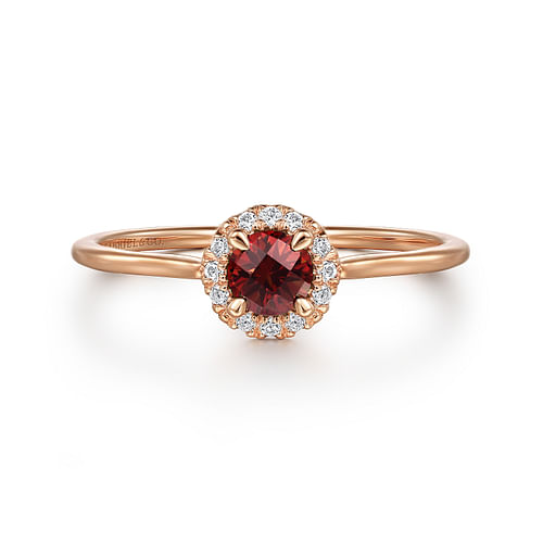 14K Rose Gold Garnet and Diamond Halo Promise Ring