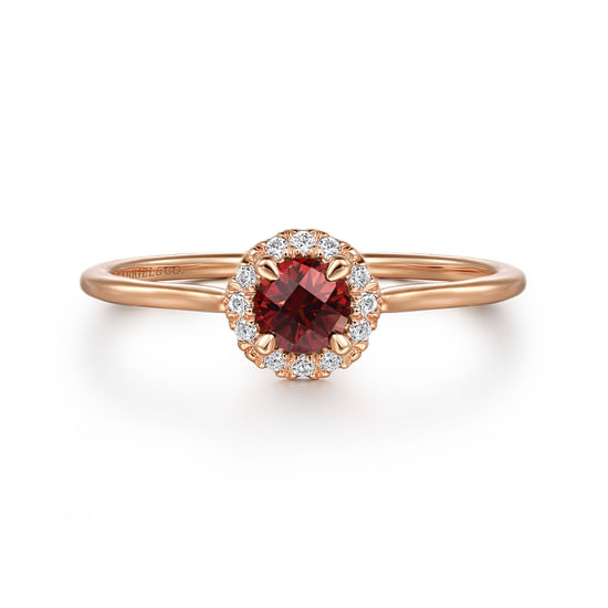 Gabriel - 14K Rose Gold Garnet and Diamond Halo Promise Ring