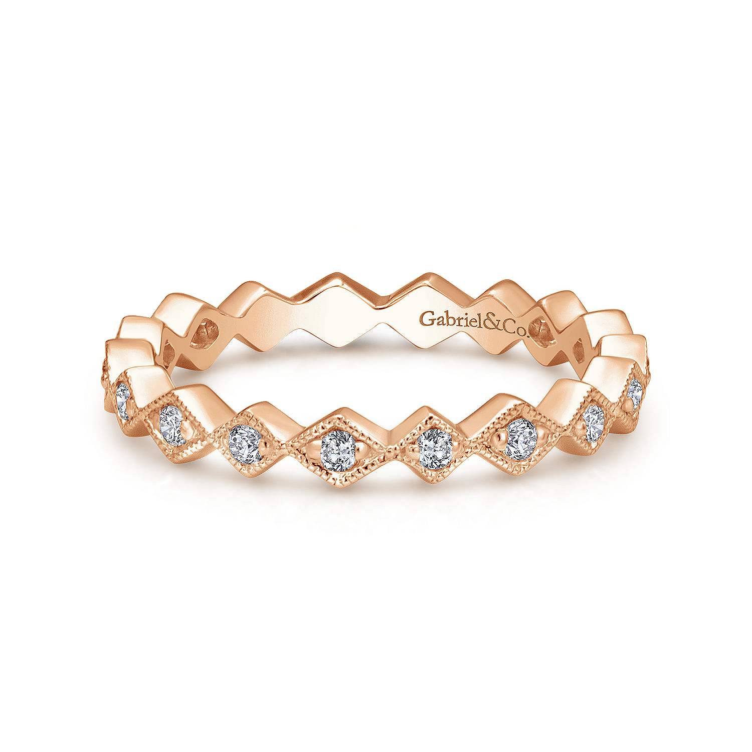 14K Rose Gold Geometric Diamond Stackable Ring