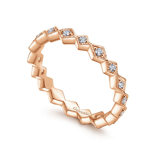 14K Rose Gold Geometric Diamond Stackable Ring