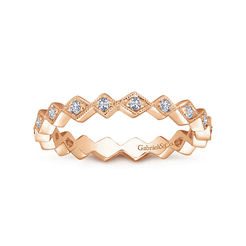 14K Rose Gold Geometric Diamond Stackable Ring