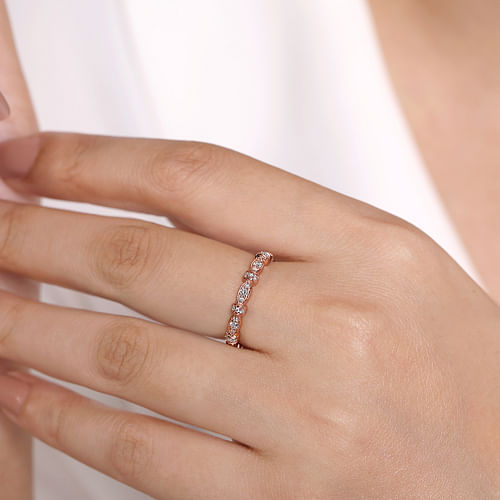 14K Rose Gold Geometric Stackable Diamond Ring