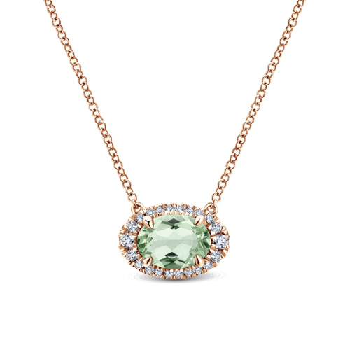 14K Rose Gold Green Amethyst and Diamond Necklace