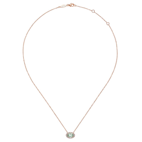 14K Rose Gold Green Amethyst and Diamond Necklace