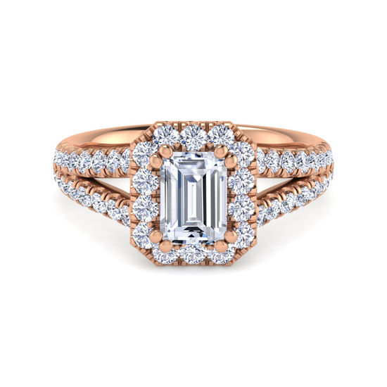 Gabriel - 14K Rose Gold Halo Emerald Cut Diamond Engagement Ring