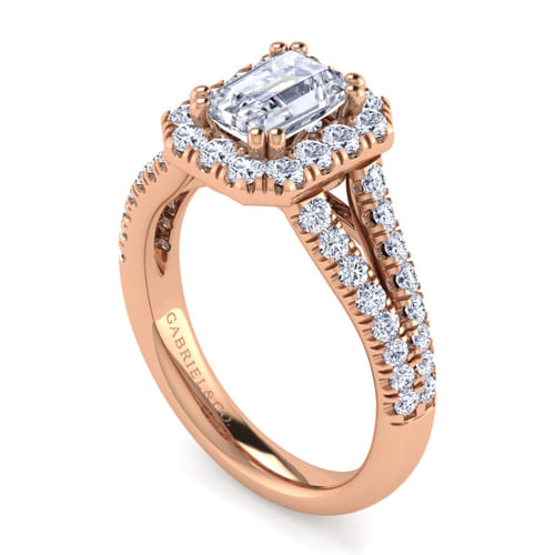 14K Rose Gold Halo Emerald Cut Diamond Engagement Ring