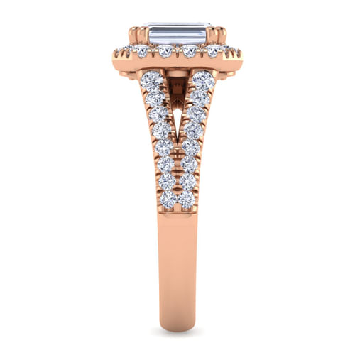 14K Rose Gold Halo Emerald Cut Diamond Engagement Ring