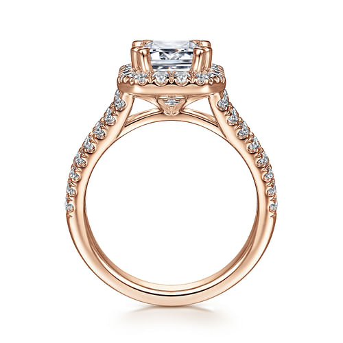 14K Rose Gold Halo Emerald Cut Diamond Engagement Ring