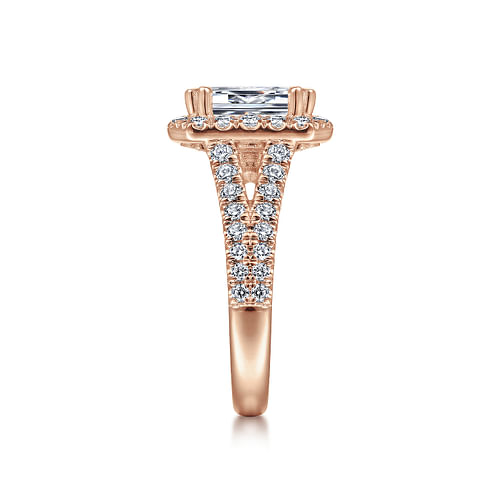 14K Rose Gold Halo Emerald Cut Diamond Engagement Ring