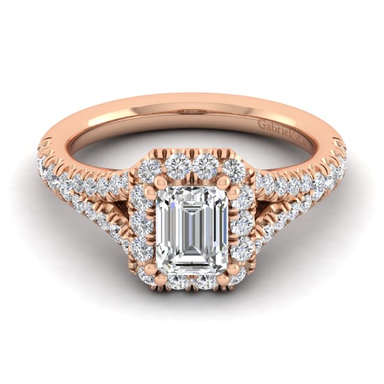 Gabriel - 14K Rose Gold Halo Emerald Cut Diamond Engagement Ring