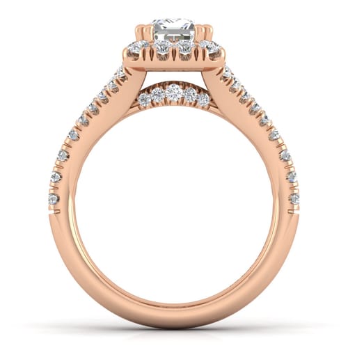 14K Rose Gold Halo Emerald Cut Diamond Engagement Ring