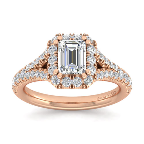 14K Rose Gold Halo Emerald Cut Diamond Engagement Ring