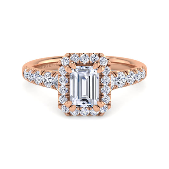 Gabriel - 14K Rose Gold Halo Emerald Cut Diamond Engagement Ring