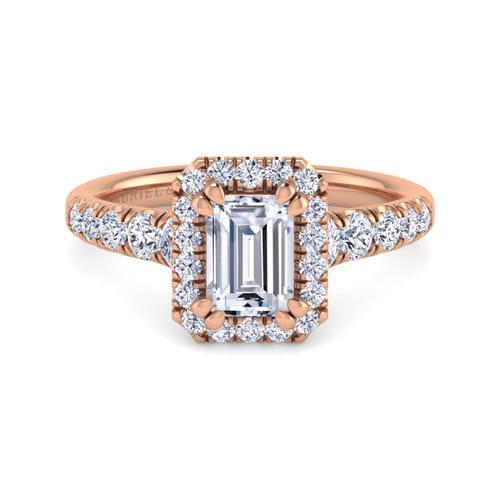 14K Rose Gold Halo Emerald Cut Diamond Engagement Ring 14K Rose Gold Halo Emerald Cut Diamond Engagement Ring