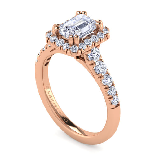 14K Rose Gold Halo Emerald Cut Diamond Engagement Ring 14K Rose Gold Halo Emerald Cut Diamond Engagement Ring