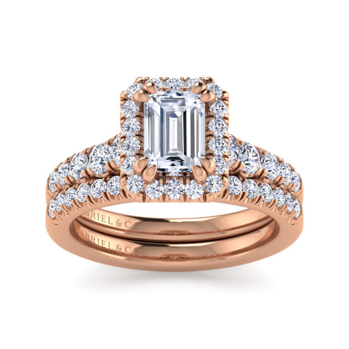14K Rose Gold Halo Emerald Cut Diamond Engagement Ring 14K Rose Gold Halo Emerald Cut Diamond Engagement Ring