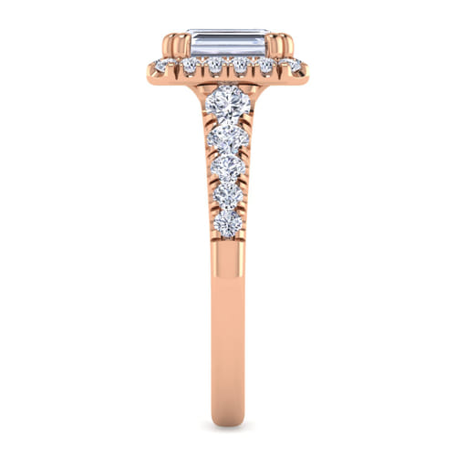 14K Rose Gold Halo Emerald Cut Diamond Engagement Ring 14K Rose Gold Halo Emerald Cut Diamond Engagement Ring