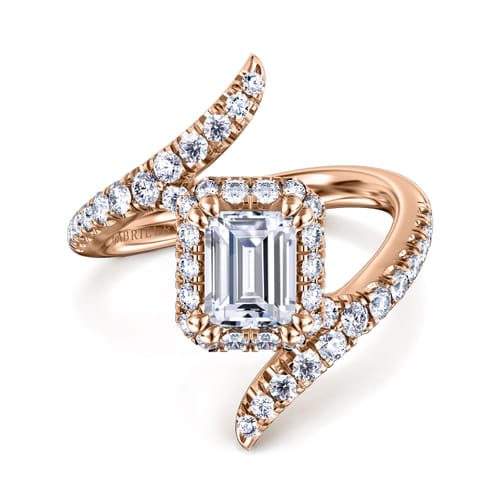 14K Rose Gold Halo Emerald Cut Diamond Engagement Ring