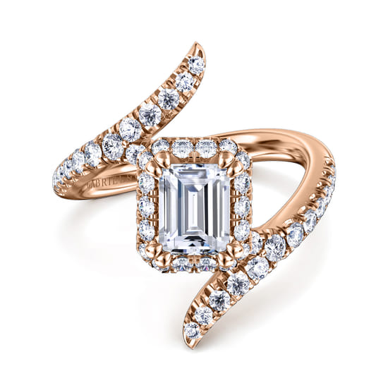 Gabriel - 14K Rose Gold Halo Emerald Cut Diamond Engagement Ring