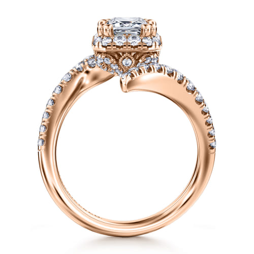 14K Rose Gold Halo Emerald Cut Diamond Engagement Ring