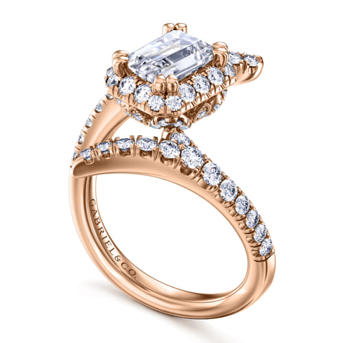 14K Rose Gold Halo Emerald Cut Diamond Engagement Ring
