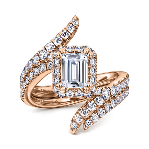 14K Rose Gold Halo Emerald Cut Diamond Engagement Ring