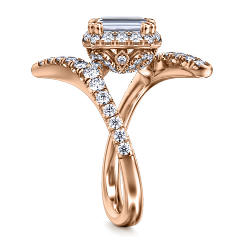 14K Rose Gold Halo Emerald Cut Diamond Engagement Ring