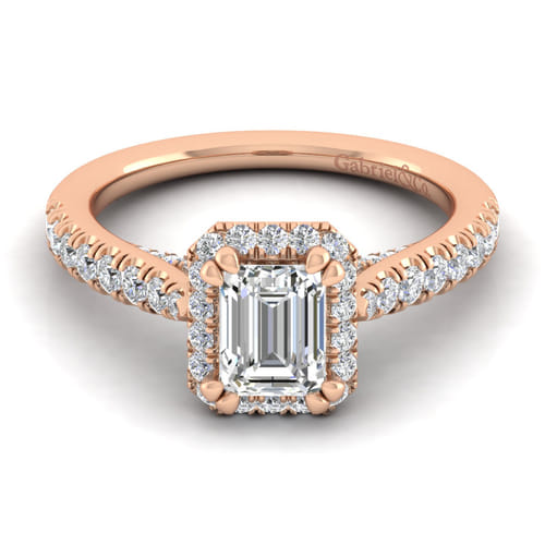 14K Rose Gold Halo Emerald Cut Diamond Engagement Ring