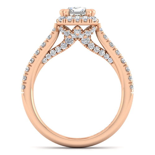 14K Rose Gold Halo Emerald Cut Diamond Engagement Ring
