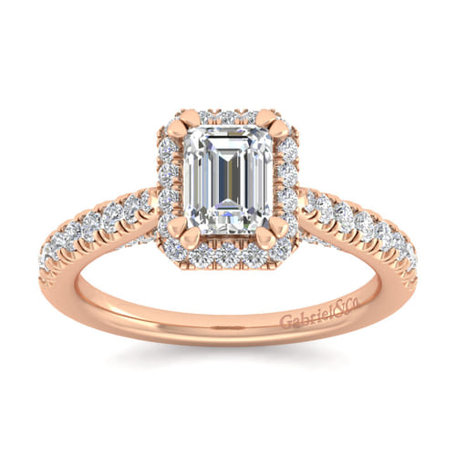 14K Rose Gold Halo Emerald Cut Diamond Engagement Ring