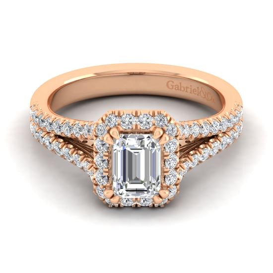 Gabriel - 14K Rose Gold Halo Emerald Cut Diamond Engagement Ring
