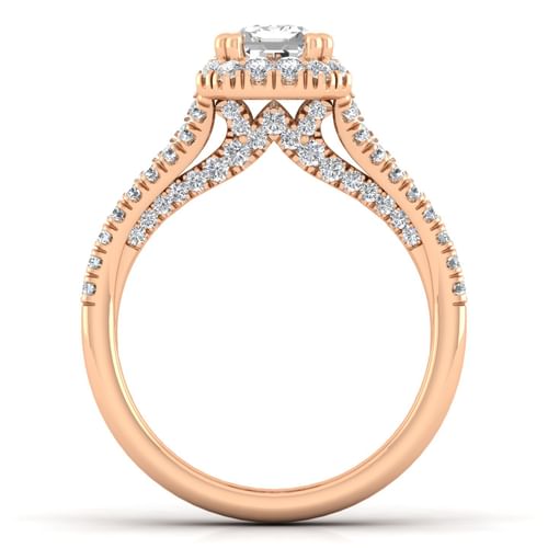 14K Rose Gold Halo Emerald Cut Diamond Engagement Ring