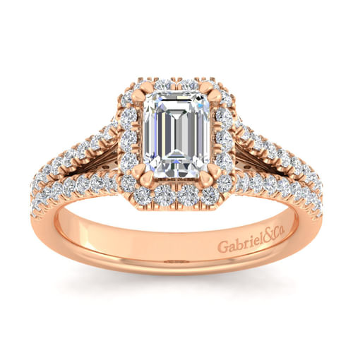 14K Rose Gold Halo Emerald Cut Diamond Engagement Ring