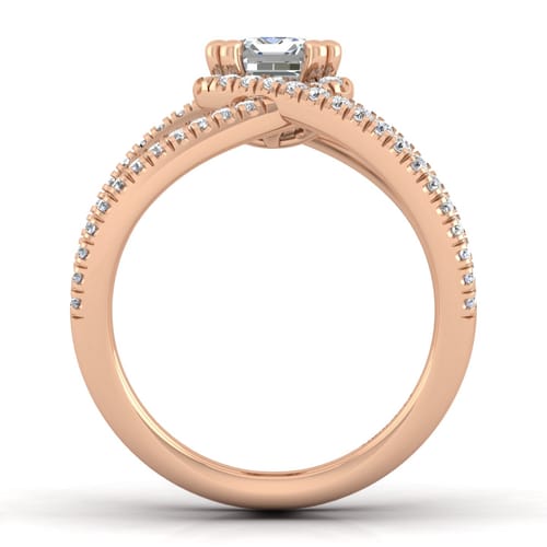 14K Rose Gold Halo Emerald Cut Diamond Engagement Ring