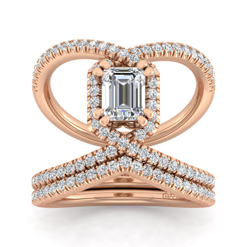 14K Rose Gold Halo Emerald Cut Diamond Engagement Ring