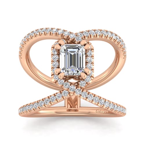 14K Rose Gold Halo Emerald Cut Diamond Engagement Ring
