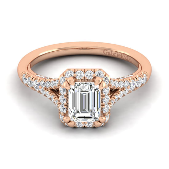 Gabriel - 14K Rose Gold Halo Emerald Cut Diamond Engagement Ring