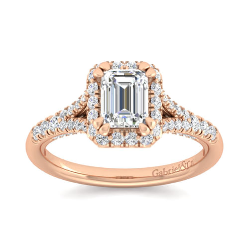 14K Rose Gold Halo Emerald Cut Diamond Engagement Ring