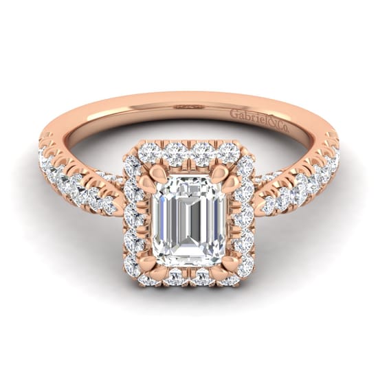 Gabriel - 14K Rose Gold Halo Emerald Cut Diamond Engagement Ring