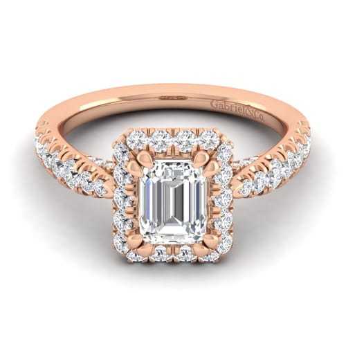 14K Rose Gold Halo Emerald Cut Diamond Engagement Ring 14K Rose Gold Halo Emerald Cut Diamond Engagement Ring