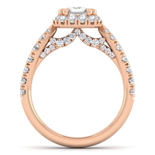14K Rose Gold Halo Emerald Cut Diamond Engagement Ring 14K Rose Gold Halo Emerald Cut Diamond Engagement Ring