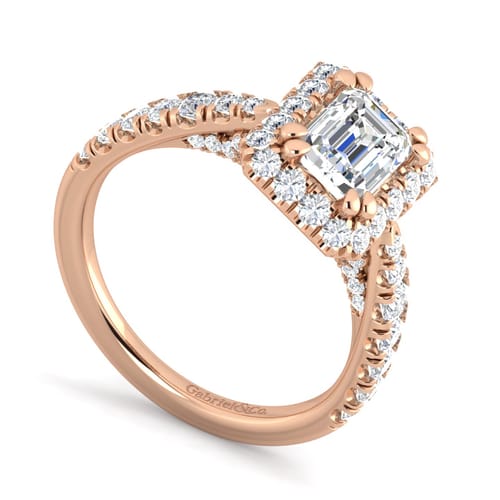14K Rose Gold Halo Emerald Cut Diamond Engagement Ring 14K Rose Gold Halo Emerald Cut Diamond Engagement Ring